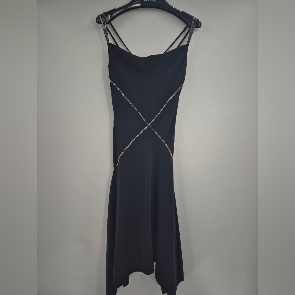 Vintage Pearce Y2K Fionda Black Slip Dress with Silver Beaded Accents Size 10
